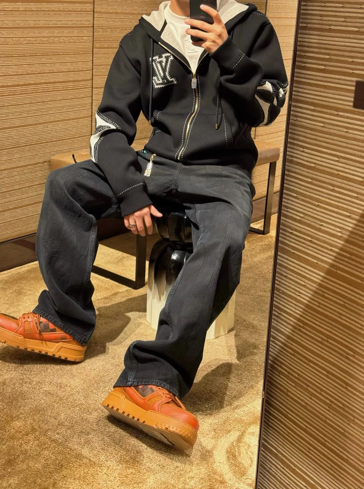 Louis Vuitton/Louis Vuitton intarsia jacquard logo cotton blend hooded jacket